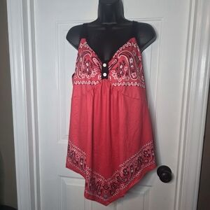 Pink Bandana Print V-Neck Tank Top